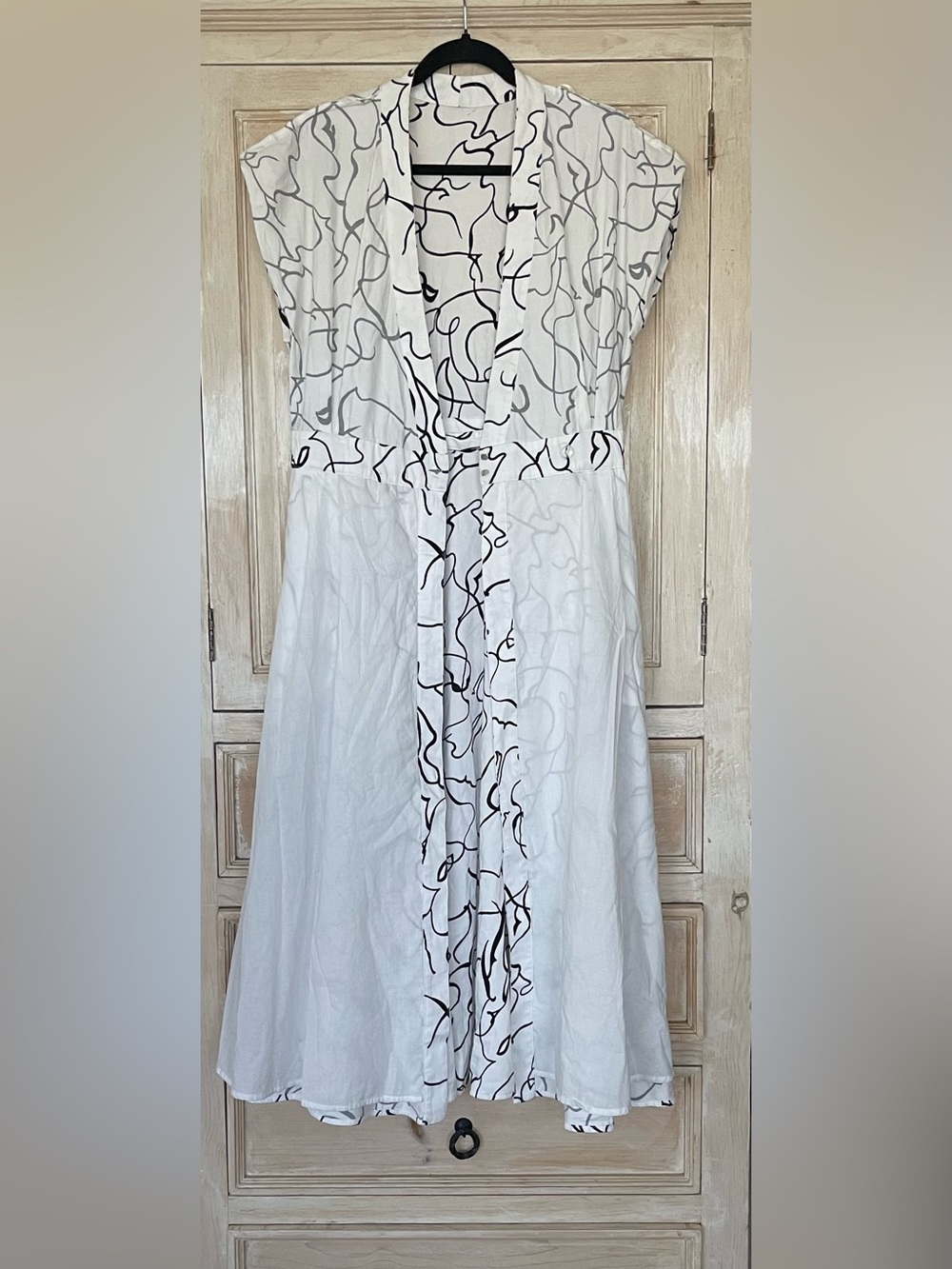 Elie Tahari White Abstract Print Wrap Maxi Dress Belted Kimono Sleeve Size 6 - Picture 6 of 10